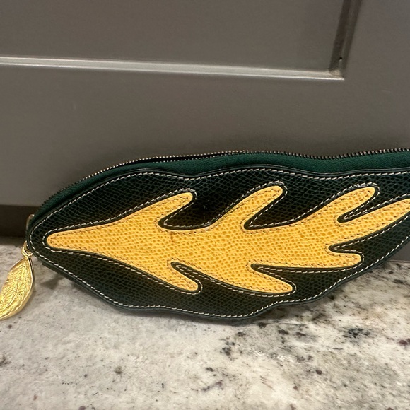 Celine Dark Green Textured Leather Coin Pouch with Gold Stamping - Picture 3 of 6